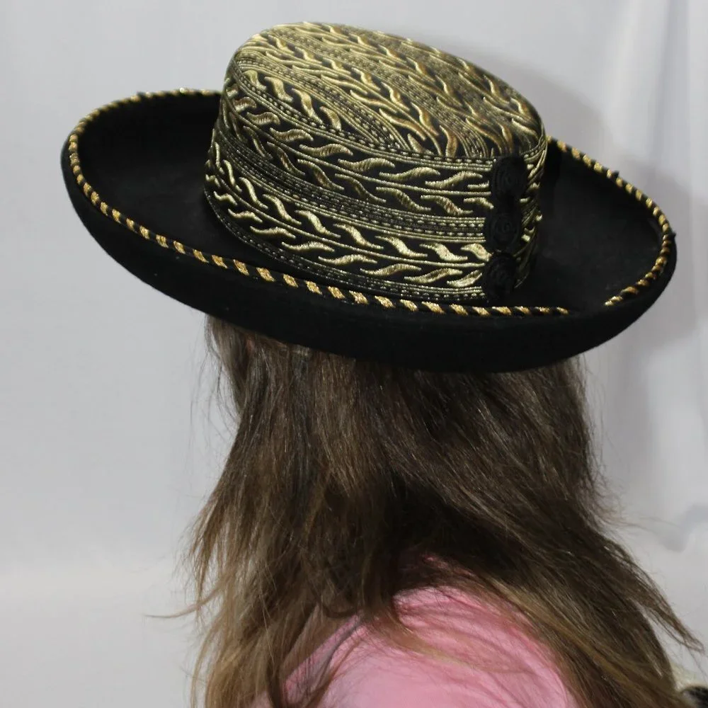 Vintage Dasha 100% Wool Black & Gold Hat